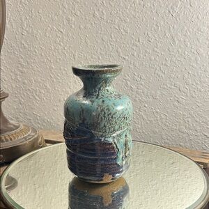 Artisan Blue and Brown Studio Pottery Vase Signed dark academia, dad core